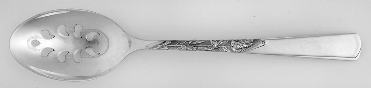 Rose Motif (Sterling, 1954, No Monograms) Pierced Tablespoon (Serving Spoon) CM by Kirk Stieff-1
