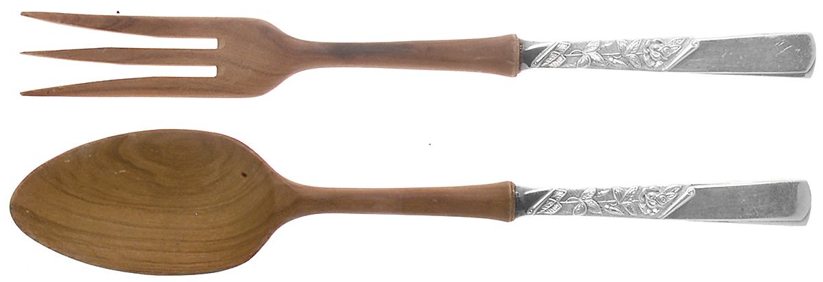 Rose Motif (Sterling, 1954, No Monograms) Wooden Bowl 2-Piece Salad Set by Kirk Stieff-1