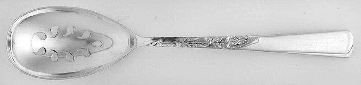 Rose Motif (Sterling, 1954, No Monograms) Pierced Solid Serving Spoon by Kirk Stieff-1