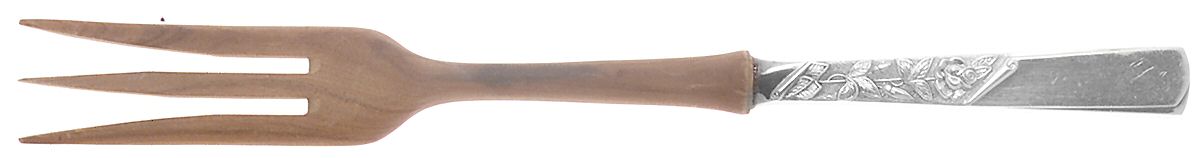 Rose Motif (Sterling, 1954, No Monograms) Salad Serving Fork with Wooden Prongs by Kirk Stieff-1