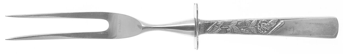 Rose Motif (Sterling, 1954, No Monograms) Large Stainless-Prong Roast Carving Fork by Kirk Stieff-1