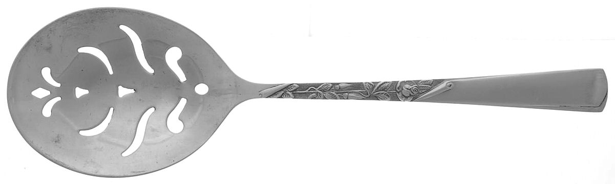 Rose Motif (Sterling, 1954, No Monograms) Large Pierced Pea Serving Spoon by Kirk Stieff-1