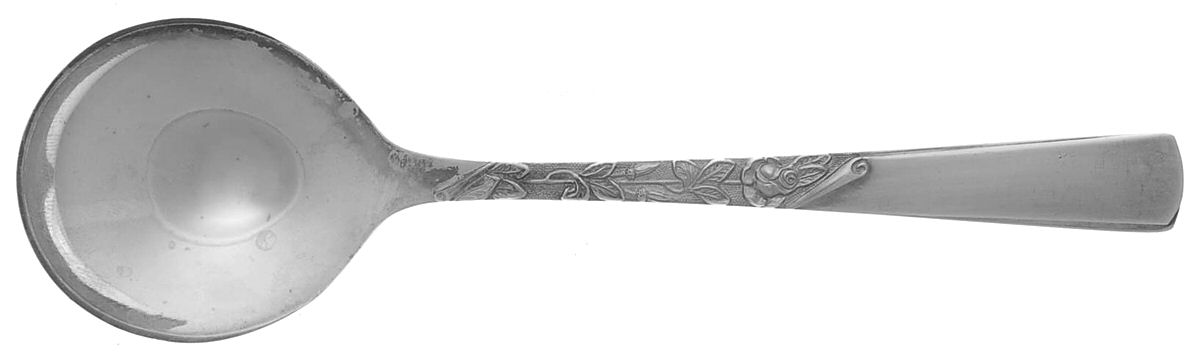 Rose Motif (Sterling, 1954, No Monograms) Round Bowl Soup Spoon (Cream Soup) by Kirk Stieff-1