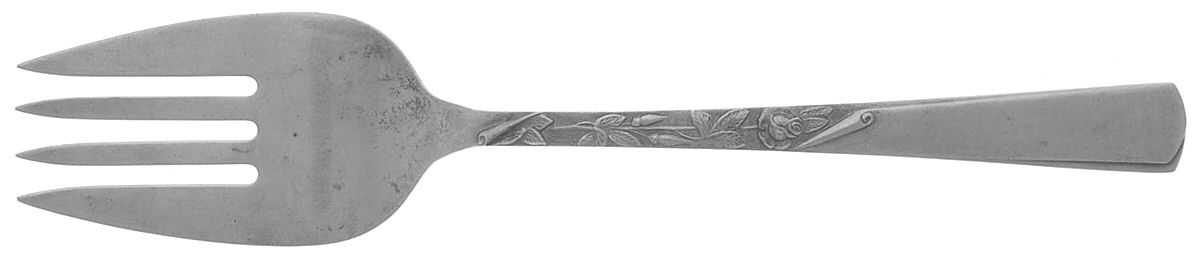 Rose Motif (Sterling, 1954, No Monograms) Medium Solid Cold Meat Serving Fork by Kirk Stieff-1