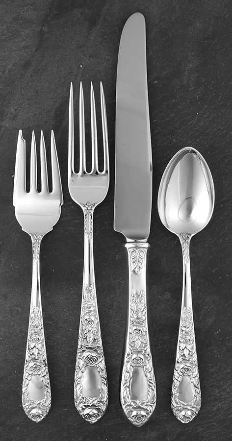 Rose (Sterling, 1937, No Monograms) 4 Piece Place Size Setting by Kirk Stieff-1