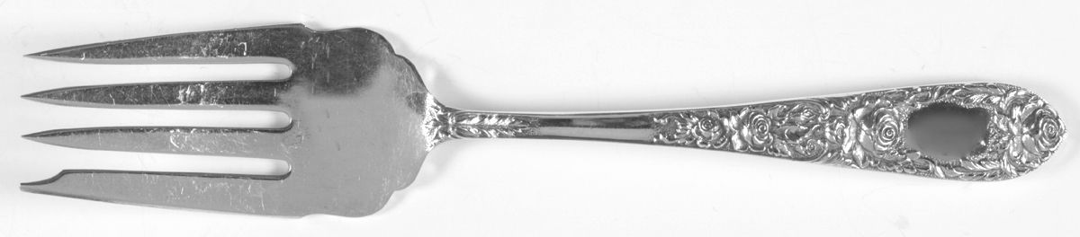 Rose (Sterling, 1937, No Monograms) Small Solid Cold Meat Serving Fork by Kirk Stieff-1