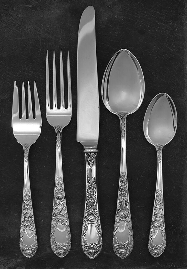 Rose (Sterling, 1937, No Monograms) 40  Piece Estate Set by Kirk Stieff-1