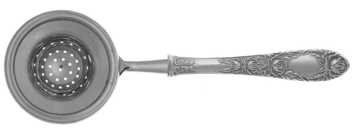 Rose (Sterling, 1937, No Monograms) Tea Strainer Overcup Serving-Stainless Bowl HC by Kirk Stieff-1