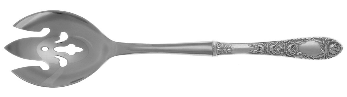 Rose (Sterling, 1937, No Monograms) Salad Serving Fork with Stainless Prongs HC by Kirk Stieff-1
