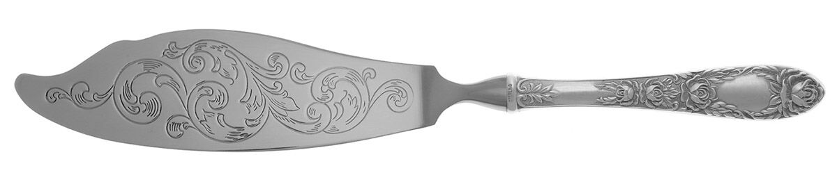 Rose (Sterling, 1937, No Monograms) Fish Serving Knife with Stainless Blade HC by Kirk Stieff-1