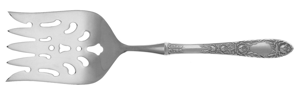 Rose (Sterling, 1937, No Monograms) Fish Serving Fork with Stainless Tines HC by Kirk Stieff-1