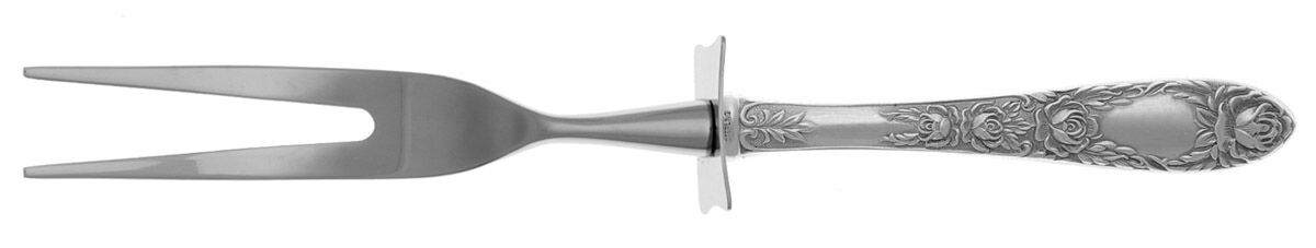 Rose (Sterling, 1937, No Monograms) Carving Fork Small with Stainless Prongs HC by Kirk Stieff-1