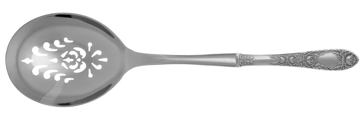 Rose (Sterling, 1937, No Monograms) Casserole Spoon with Pierced Stainless Bowl HC by Kirk Stieff-1