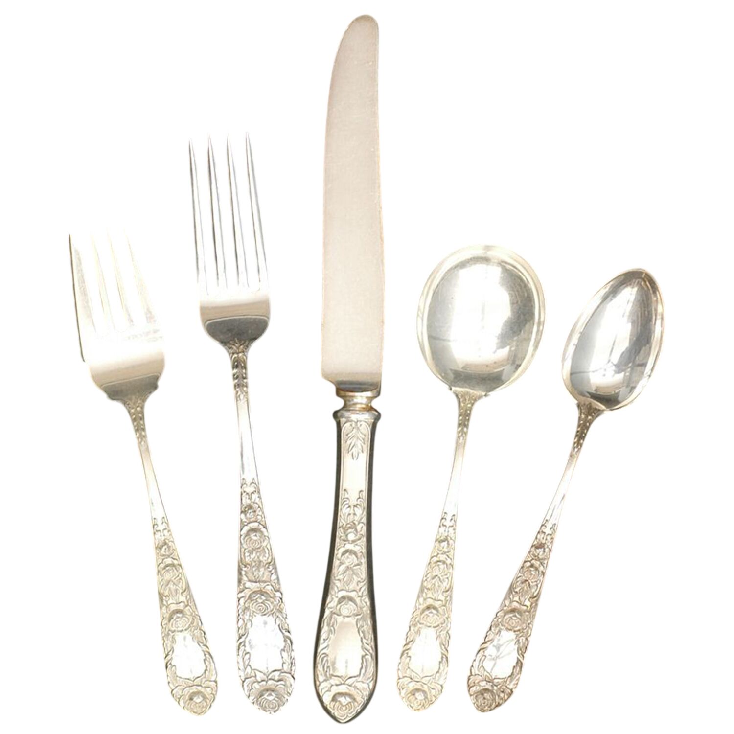 Rose (Sterling, 1937, No Monograms) 40 Piece Estate Set by Kirk Stieff-1