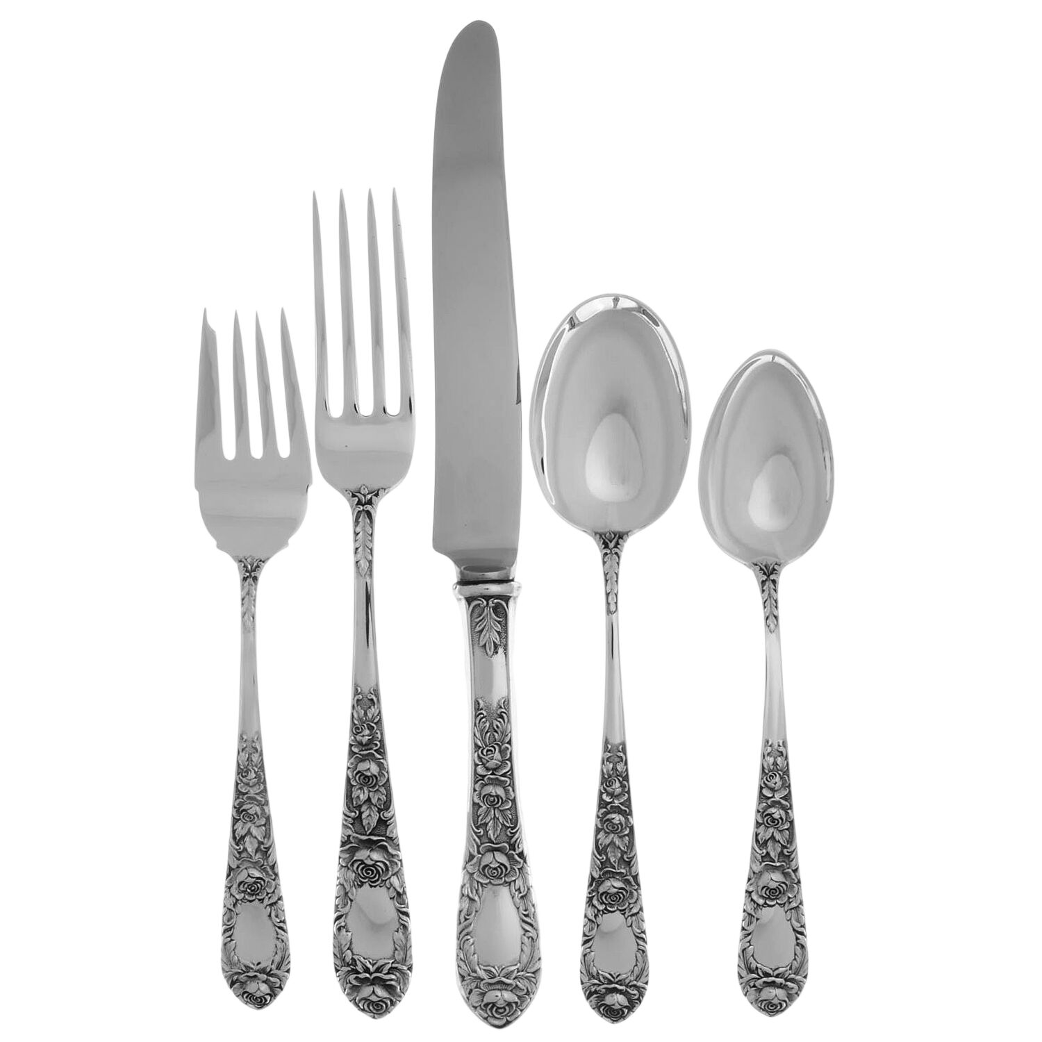 Rose (Sterling, 1937, No Monograms) 40 Piece Estate Set by Kirk Stieff-1