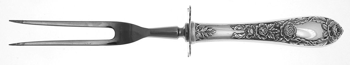 Rose (Sterling, 1937, No Monograms) Small Steak Carving Fork with Stainless Prongs by Kirk Stieff-1