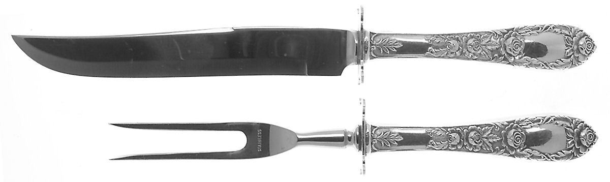 Rose (Sterling, 1937, No Monograms) Small Steak 2-Piece Carving Set w/Stainless Blade by Kirk Stieff-1