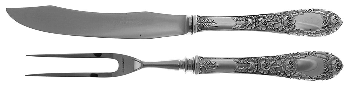 Rose (Sterling, 1937, No Monograms) Small Stainless Blade 2-Piece Steak Carving Set by Kirk Stieff-1