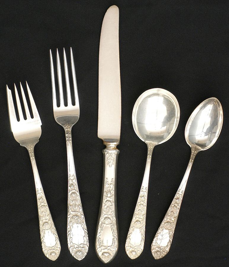 Rose (Sterling, 1937, No Monograms) 5 Piece Place Size Setting by Kirk Stieff-1