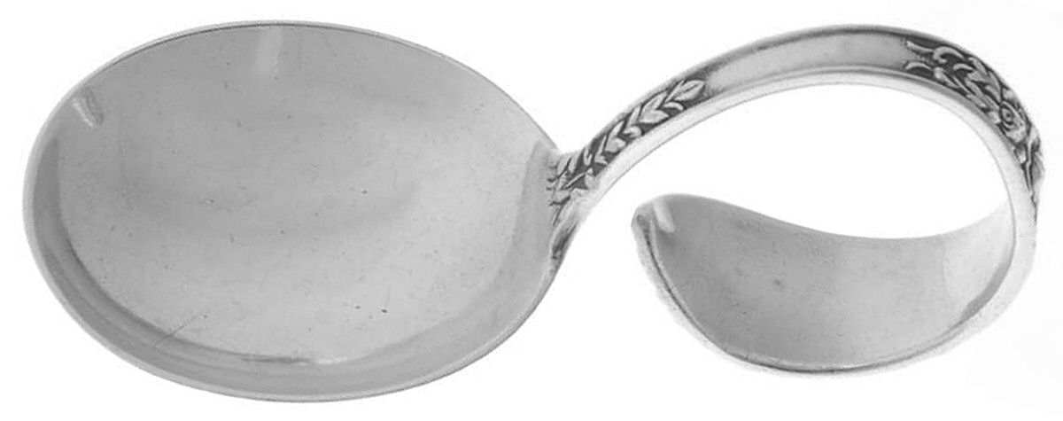 Rose (Sterling, 1937, No Monograms) Curved Handle Baby Spoon by Kirk Stieff-1
