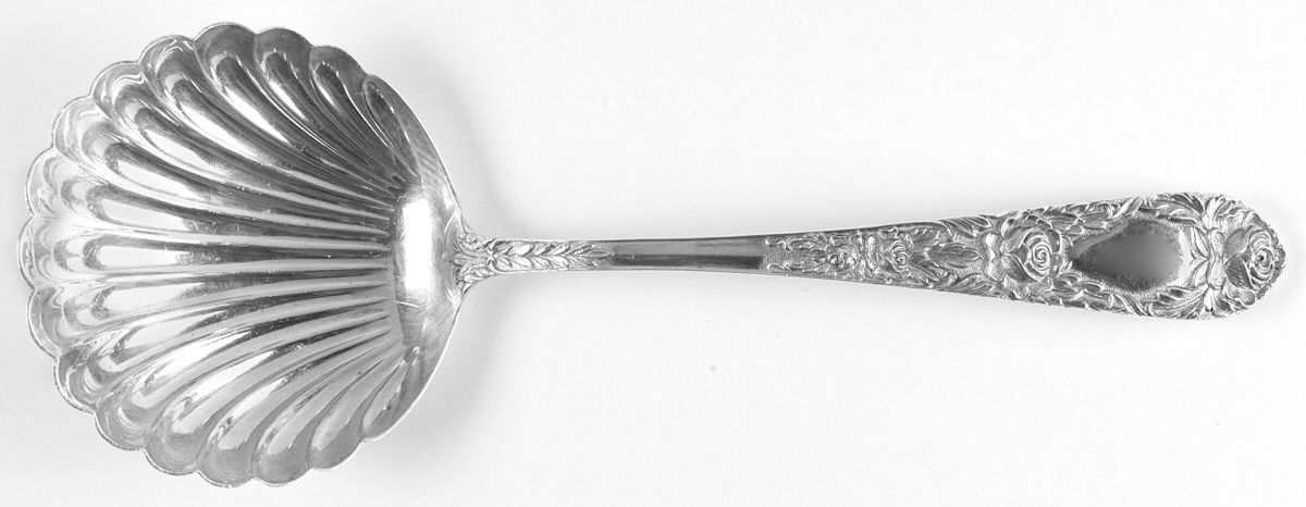 Rose (Sterling, 1937, No Monograms) Solid Shell Fruit Serving Spoon by Kirk Stieff-1