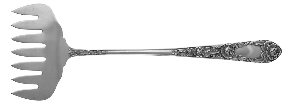 Rose (Sterling, 1937, No Monograms) Bacon Fork (All Solid Piece) by Kirk Stieff-1