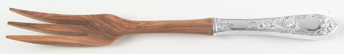 Rose (Sterling, 1937, No Monograms) Salad Serving Fork with Wooden Prongs by Kirk Stieff-1
