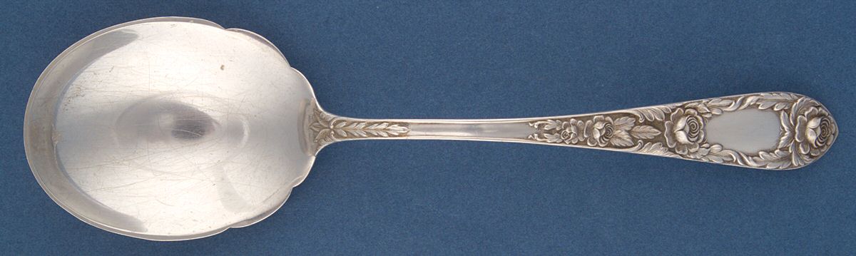 Rose (Sterling, 1937, No Monograms) Solid Salad Serving Spoon by Kirk Stieff-1