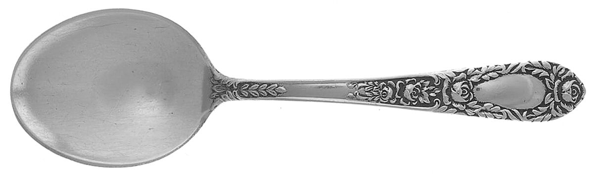Rose (Sterling, 1937, No Monograms) Straight Handle Baby Spoon by Kirk Stieff-1