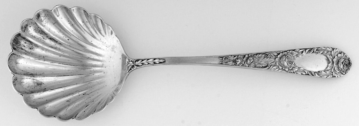 Rose (Sterling, 1937, No Monograms) Solid Shell Berry/Casserole Spoon by Kirk Stieff-1