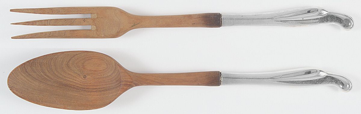 Silver Surf (Sterling, 1956) Wooden Bowl 2-Piece Salad Set by Kirk Stieff-1