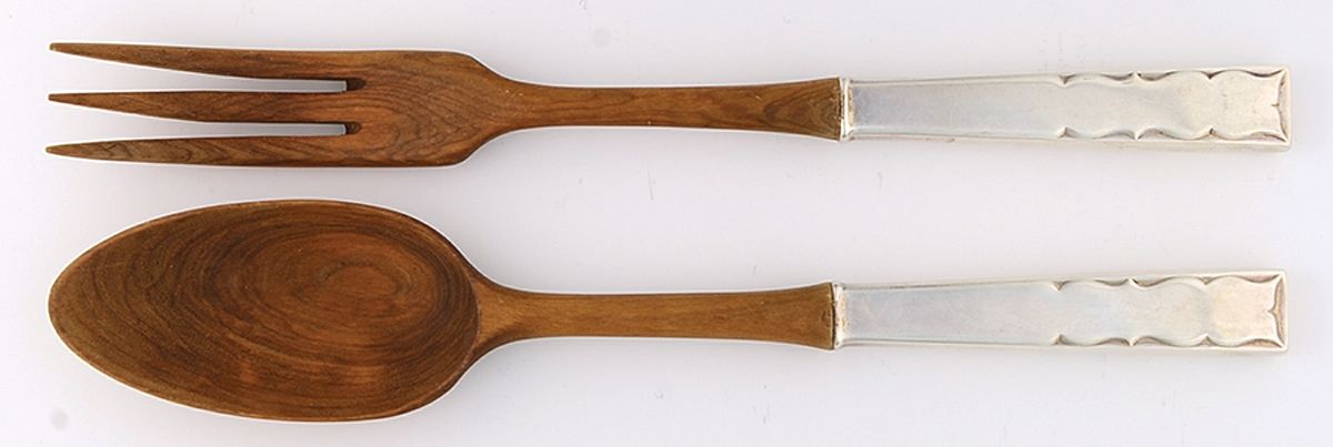 Skylark (Sterling, 1954) Wooden Bowl 2-Piece Salad Set by Kirk Stieff-1
