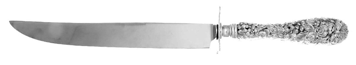 Stieff Rose (Sterling, 1892, No Monograms) Large Carving Knife W/Sterling Guard,Full Repousse by Kirk Stieff-1