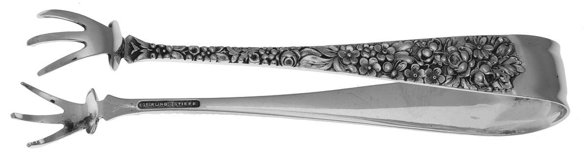 Stieff Rose (Sterling, 1892, No Monograms) Large Ice Serving Tongs with Claw Tips by Kirk Stieff-1