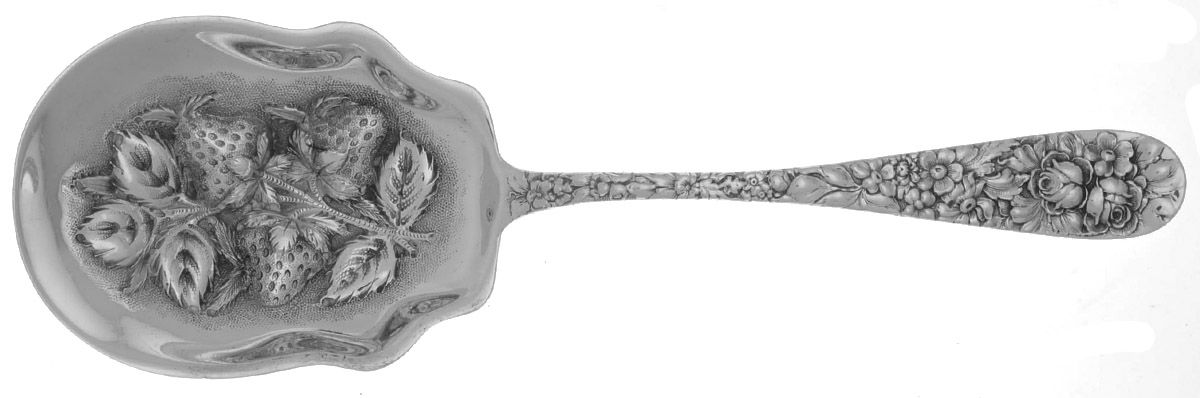 Stieff Rose (Sterling, 1892, No Monograms) Large Chased Berry Spoon-3 Berries by Kirk Stieff-1