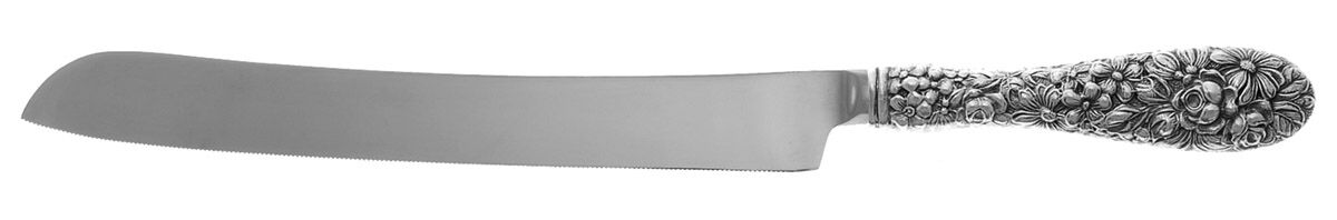 Stieff Rose (Sterling, 1892, No Monograms) Wedding Cake Knife with Stainless Blade HC by Kirk Stieff-1