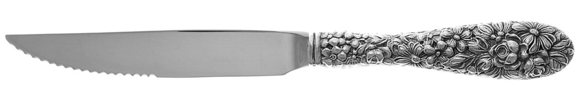 Stieff Rose (Sterling, 1892, No Monograms) Steak Knife Individual Hollow, Serrate HC by Kirk Stieff-1
