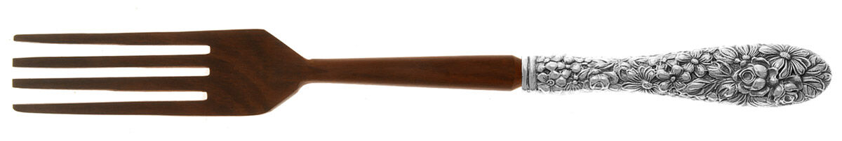 Stieff Rose (Sterling, 1892, No Monograms) Salad Serving Fork with Wooden Prongs HC by Kirk Stieff-1