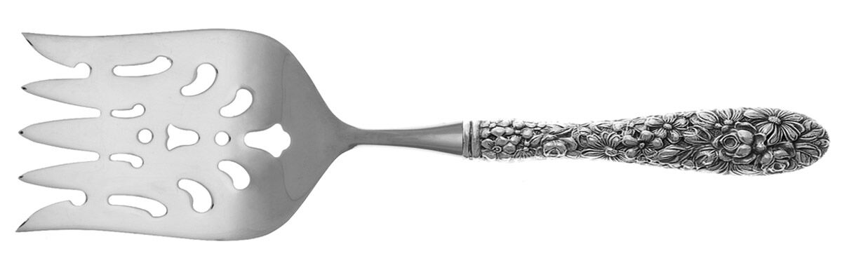 Stieff Rose (Sterling, 1892, No Monograms) Fish Serving Fork with Stainless Tines HC by Kirk Stieff-1