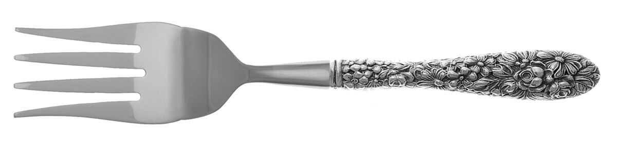 Stieff Rose (Sterling, 1892, No Monograms) Cold Meat Fork Large, Stainless Tines HC by Kirk Stieff-1