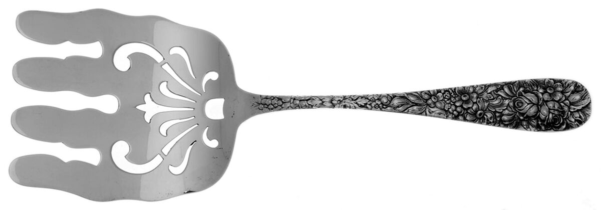 Stieff Rose (Sterling, 1892, No Monograms) Large Solid Asparagus Serving Fork by Kirk Stieff-1