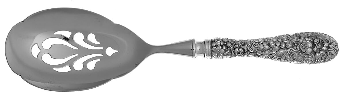 Stieff Rose (Sterling, 1892, No Monograms) Pierced Serving Spoon with Stainless Bowl by Kirk Stieff-1