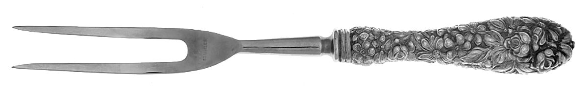 Stieff Rose (Sterling, 1892, No Monograms) Game Carving Fork,Stnls Blade,Full Repousse by Kirk Stieff-1