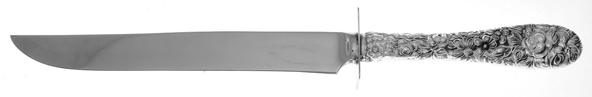 Stieff Rose (Sterling, 1892, No Monograms) Small Full Repousse Steak Carving Knife,Stnl Blade by Kirk Stieff-1