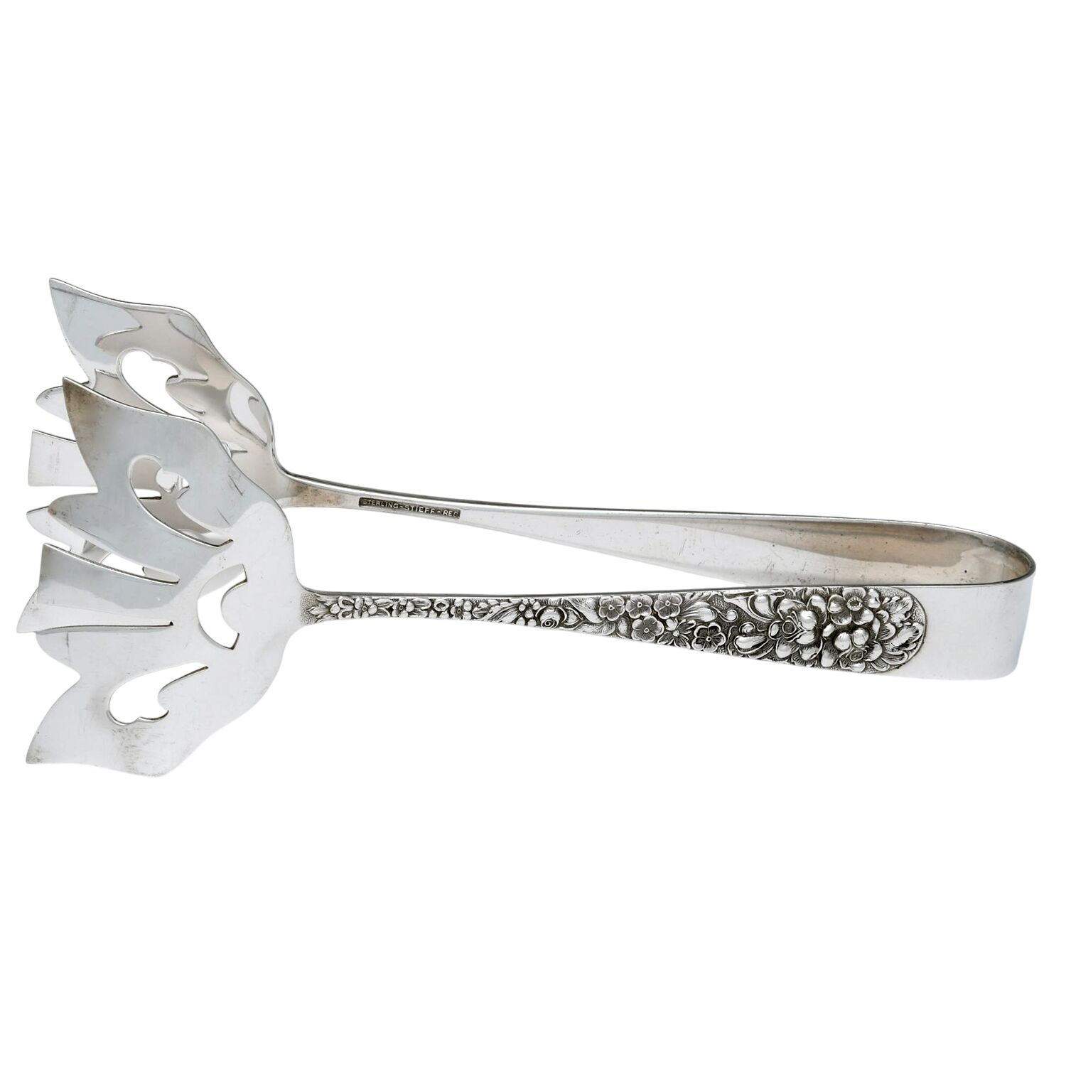 Stieff Rose (Sterling, 1892, No Monograms) Serving Tongs with Bowl Tips by Kirk Stieff-1