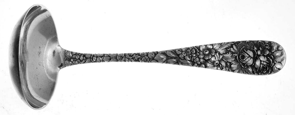 Stieff Rose (Sterling, 1892, No Monograms) Large Gravy Ladle, Solid Piece by Kirk Stieff-1