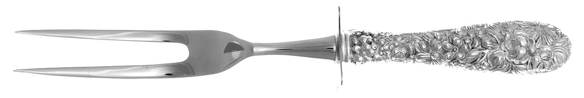 Stieff Rose (Sterling, 1892, No Monograms) Small Steak Carving Fork with Stainless Prongs by Kirk Stieff-1