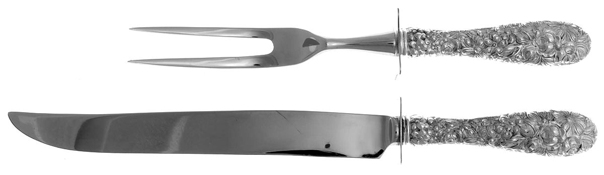Stieff Rose (Sterling, 1892, No Monograms) Small Steak 2-Piece Carving Set w/Stainless Blade by Kirk Stieff-1