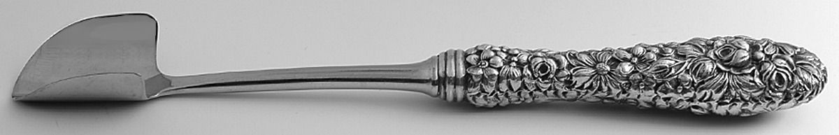 Stieff Rose (Sterling, 1892, No Monograms) Cheese Scoop,Stainless Scoop,Full Repousse by Kirk Stieff-1