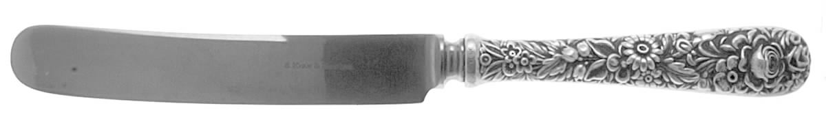 Stieff Rose (Sterling, 1892, No Monograms) Full Repouse Old French Hollow Knife w/Bolster by Kirk Stieff-1